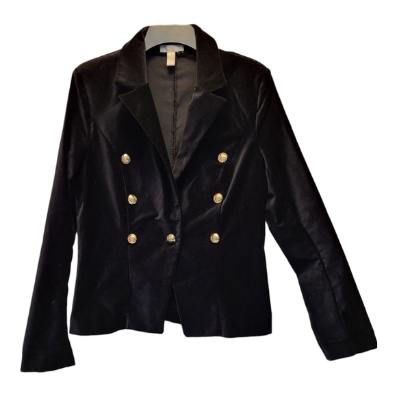 Aqua Jackets & Blazers - Aqua Capsule Black Velvet Blazer with Gold Buttons Structured Shoulders - Size L